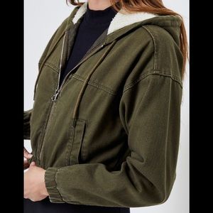 PacSun Olive Cropped Hooded Bomber Jacket